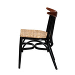 Load image into Gallery viewer, Baxton Studio Parthenia Mid-Century Modern Two-Tone Black And Walnut Brown Finished Mahogany Wood And Natural Rattan Dining Chair
