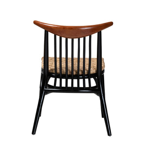 Baxton Studio Parthenia Mid-Century Modern Two-Tone Black And Walnut Brown Finished Mahogany Wood And Natural Rattan Dining Chair