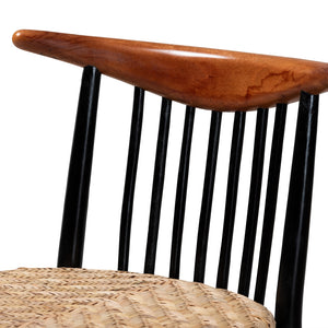 Baxton Studio Parthenia Mid-Century Modern Two-Tone Black And Walnut Brown Finished Mahogany Wood And Natural Rattan Dining Chair