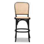 Load image into Gallery viewer, Baxton Studio Vance Mid-Century Modern Brown Woven Rattan And Black Wood Cane Counter Stool
