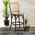 Load image into Gallery viewer, Baxton Studio Vance Mid-Century Modern Brown Woven Rattan And Black Wood Cane Counter Stool
