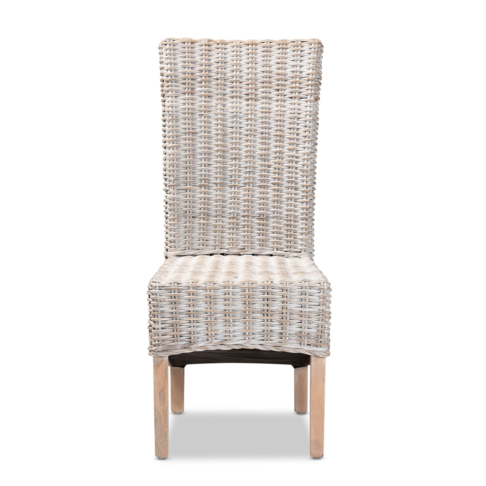 Baxton Studio Trianna Rustic Transitional Whitewashed Rattan And Natural Brown Finished Wood Dining Chair