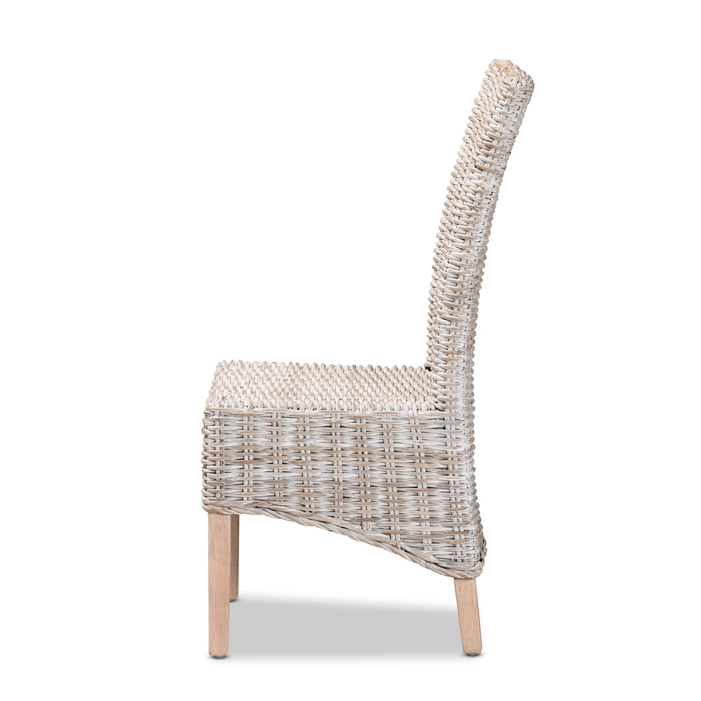 Baxton Studio Trianna Rustic Transitional Whitewashed Rattan And Natural Brown Finished Wood Dining Chair