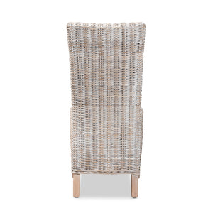 Baxton Studio Trianna Rustic Transitional Whitewashed Rattan And Natural Brown Finished Wood Dining Chair