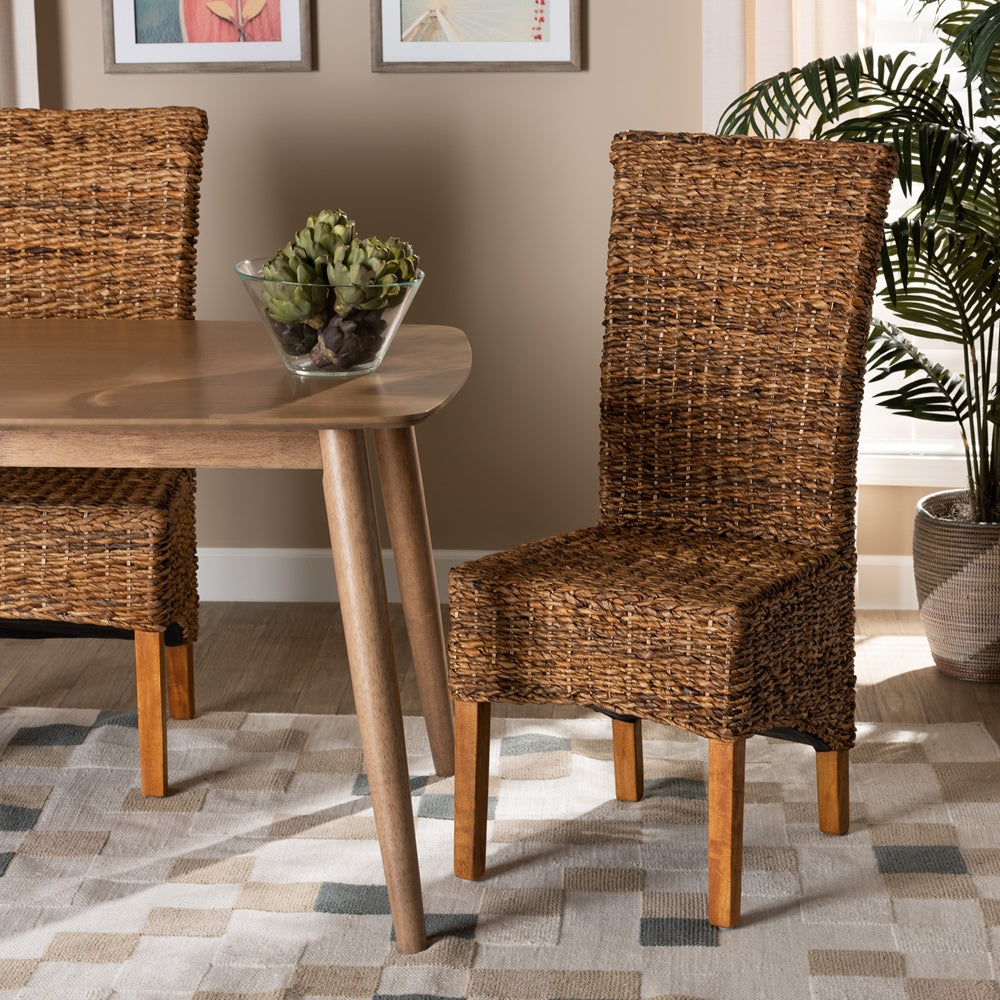 Baxton Studio Trianna Rustic Transitional Natural Seagrass And Brown Finished Wood Dining Chair