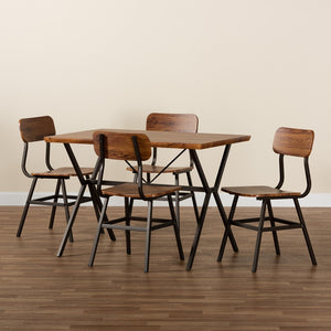 Baxton Studio Irwin Modern Industrial Walnut Brown Finished Wood And Black Metal 5-Piece Dining Set