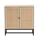 Load image into Gallery viewer, Baxton Studio Caterina Mid-Century Modern Transitional Natural Brown Finished Wood And Natural Rattan 2-Door Storage Cabinet
