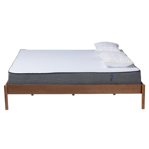 Baxton Studio Agatis Mid-Century Modern Ash Walnut Finished Wood Queen Size Bed Frame