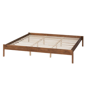 Baxton Studio Agatis Mid-Century Modern Ash Walnut Finished Wood Queen Size Bed Frame