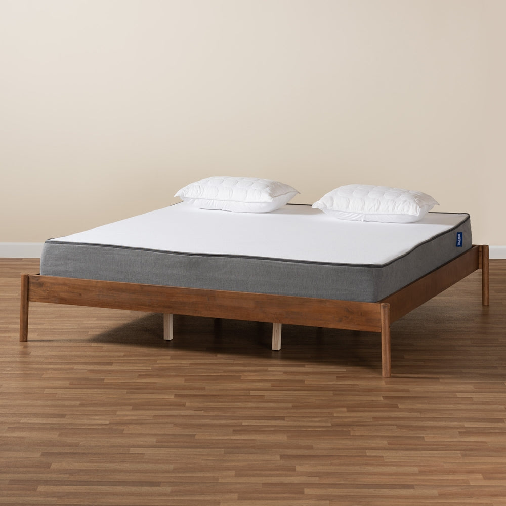 Baxton Studio Agatis Mid-Century Modern Ash Walnut Finished Wood Queen Size Bed Frame