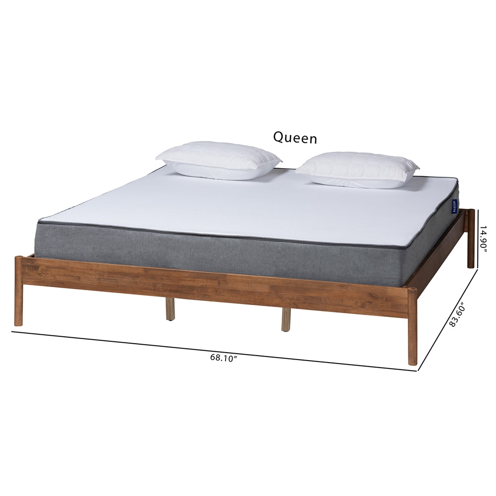 Baxton Studio Agatis Mid-Century Modern Ash Walnut Finished Wood King Size Bed Frame