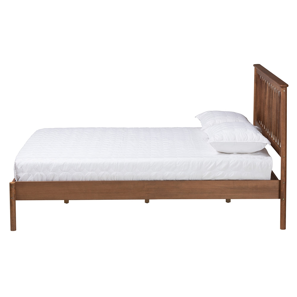 Baxton Studio Agatis Mid-Century Modern Walnut Brown Finished Wood Queen Size Bed