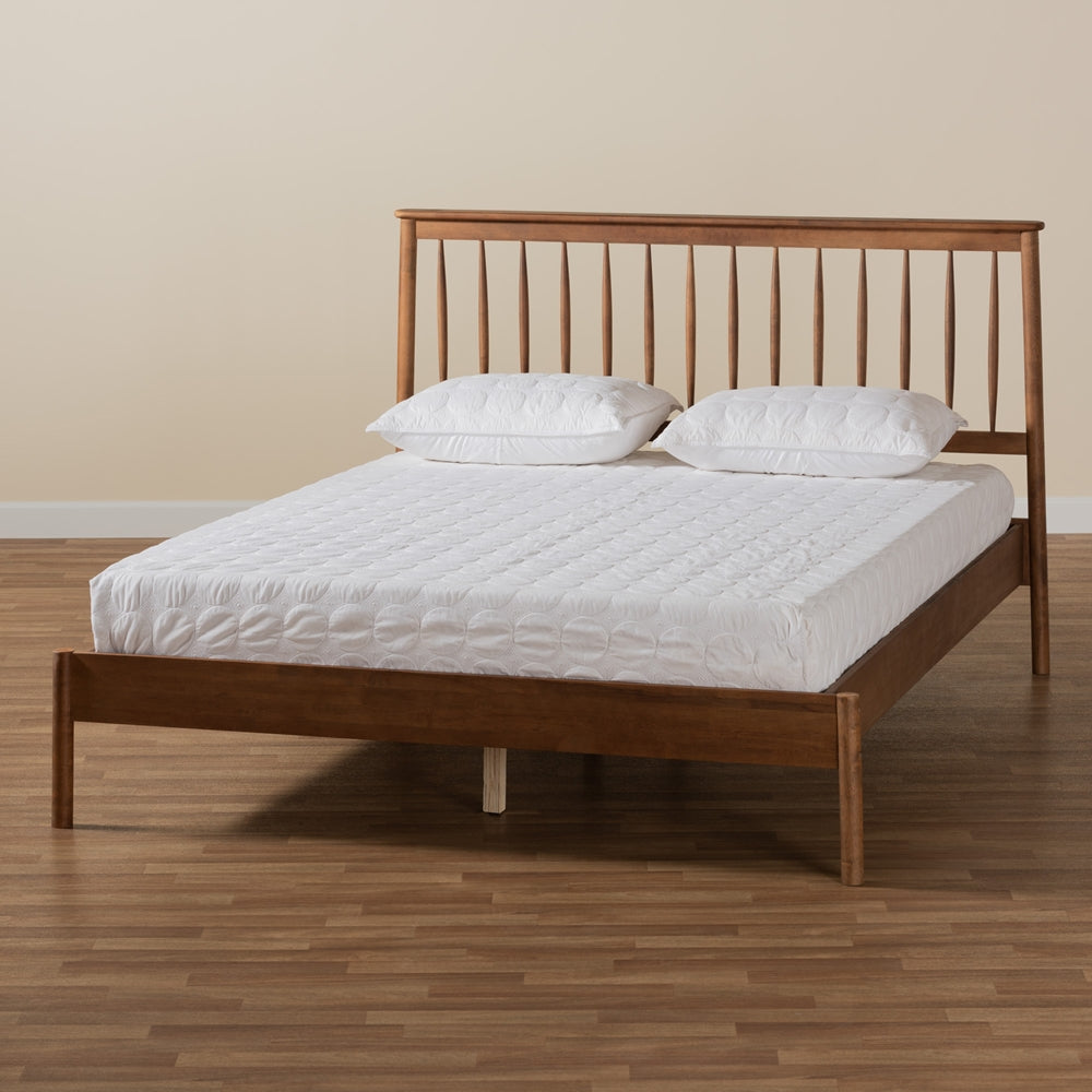 Baxton Studio Agatis Mid-Century Modern Walnut Brown Finished Wood Queen Size Bed