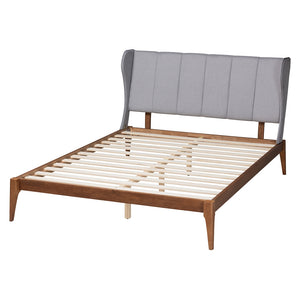 Baxton Studio Royce Mid-Century Modern Transitional Light Grey Fabric And Ash Walnut Finished Wood Queen Size Bed