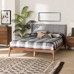 Load image into Gallery viewer, Baxton Studio Royce Mid-Century Modern Transitional Light Grey Fabric And Ash Walnut Finished Wood Queen Size Bed
