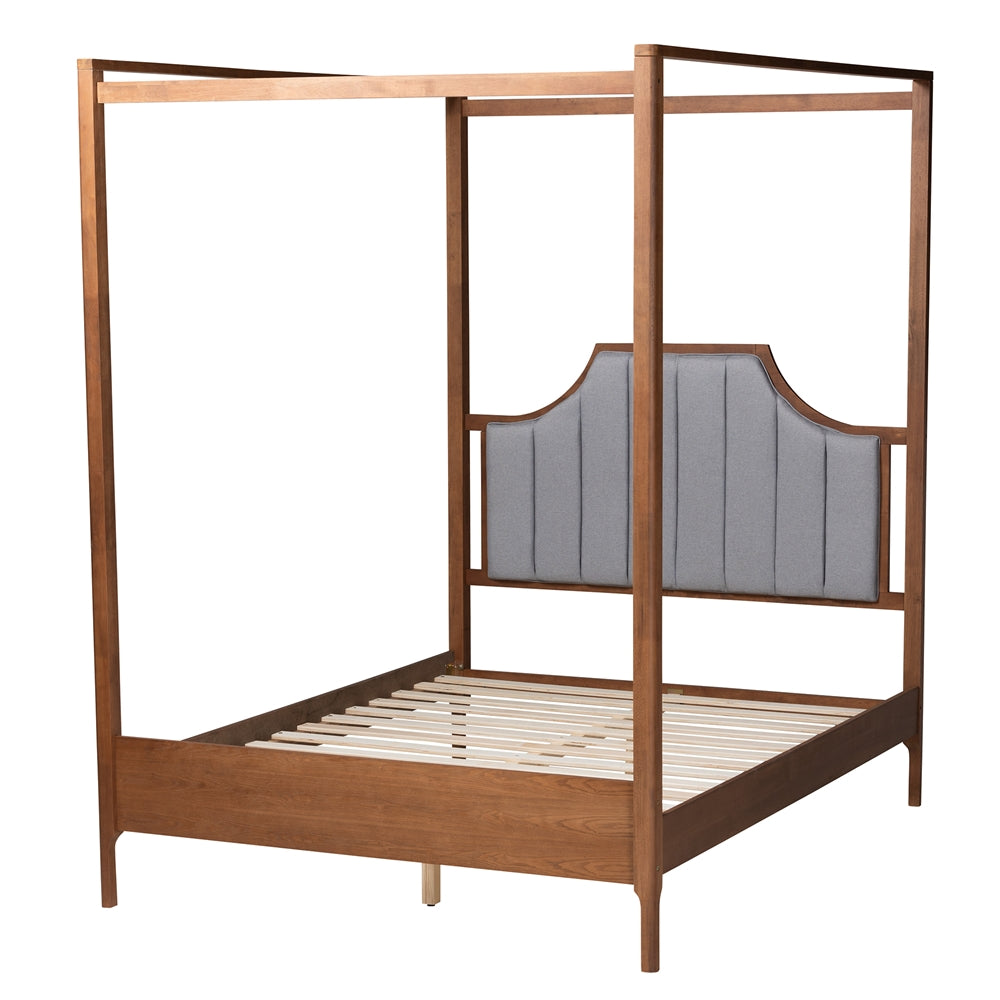 Baxton Studio Dakota Classic And Traditional Light Grey Fabric And Ash Walnut Finished Wood Queen Size Platform Canopy Bed