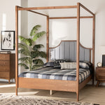 Load image into Gallery viewer, Baxton Studio Dakota Classic And Traditional Light Grey Fabric And Ash Walnut Finished Wood Queen Size Platform Canopy Bed
