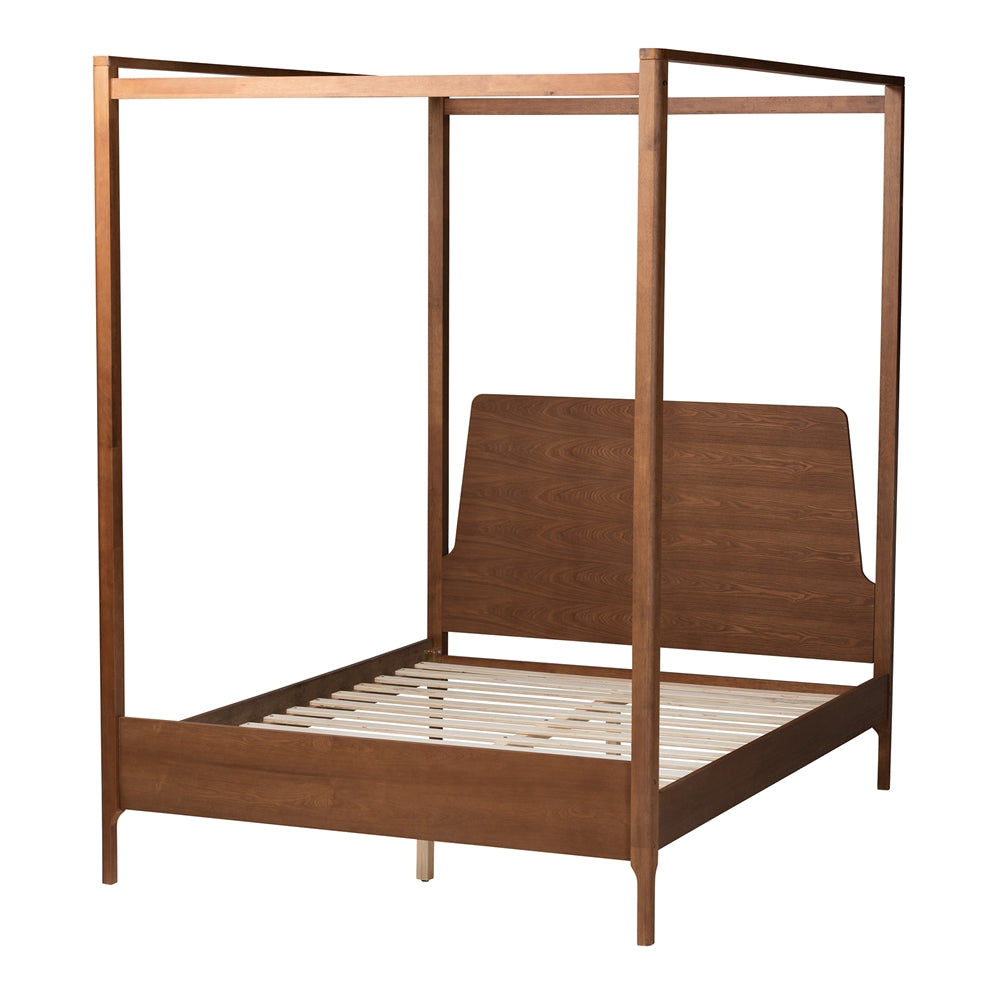 Baxton Studio Roman Classic And Traditional Ash Walnut Finished Wood Queen Size Canopy Bed