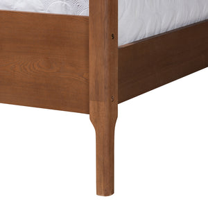 Baxton Studio Roman Classic And Traditional Ash Walnut Finished Wood Queen Size Canopy Bed