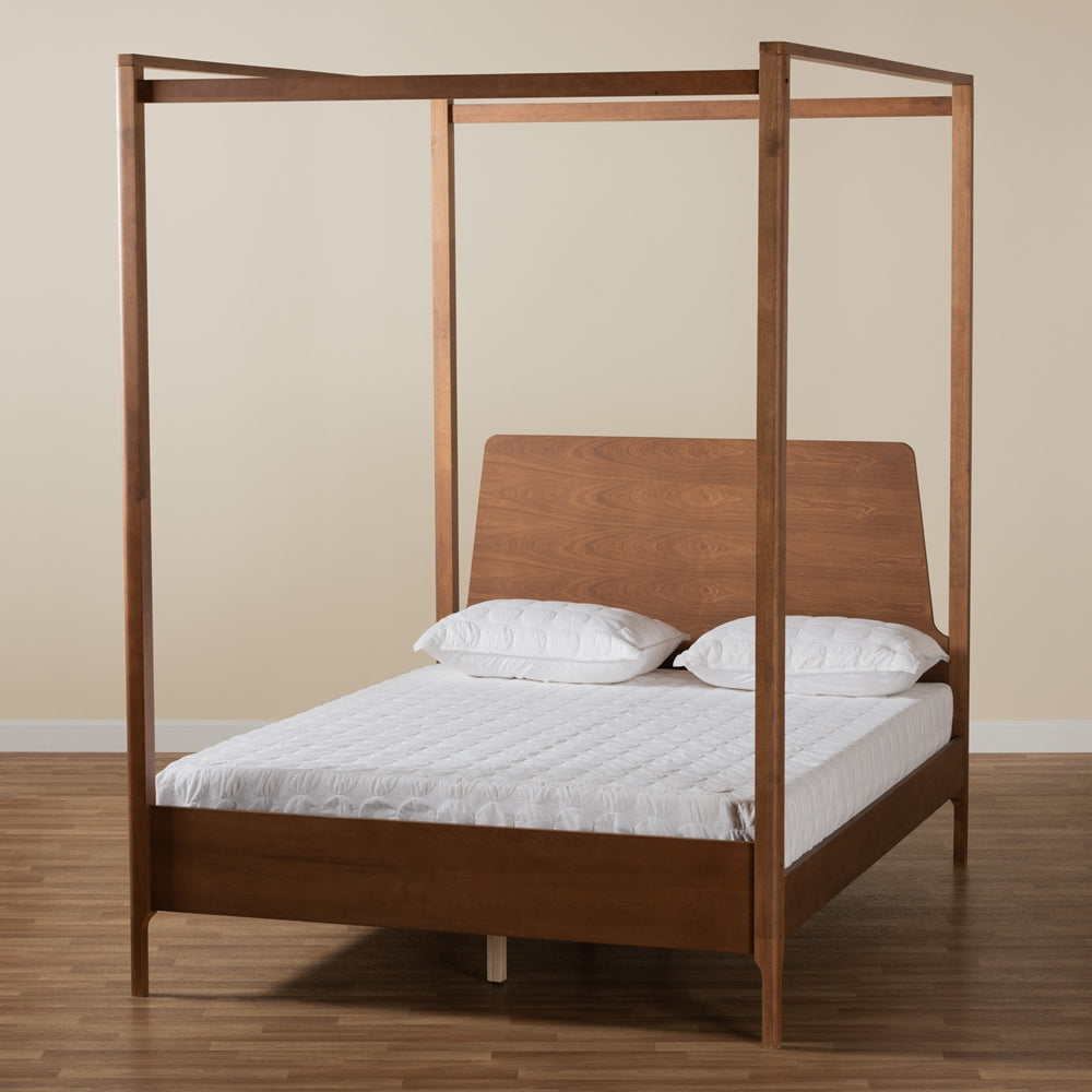 Baxton Studio Roman Classic And Traditional Ash Walnut Finished Wood Queen Size Canopy Bed