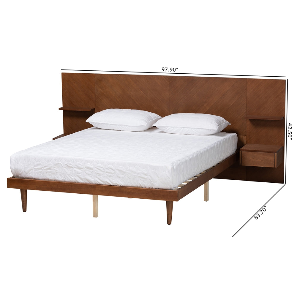 Baxton Studio Graham Mid-Century Modern Transitional Ash Walnut Finished Wood Queen Size Platform Storage Bed With Built-In Nightstands