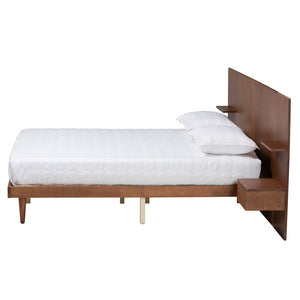 Baxton Studio Graham Mid-Century Modern Transitional Ash Walnut Finished Wood Queen Size Platform Storage Bed With Built-In Nightstands