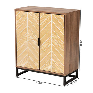 Baxton Studio Josephine Mid-Century Modern Transitional Two-Tone Walnut And Natural Brown Finished Wood And Black Metal 2-Door Storage Cabinet