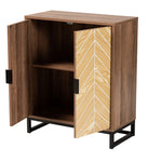 Load image into Gallery viewer, Baxton Studio Josephine Mid-Century Modern Transitional Two-Tone Walnut And Natural Brown Finished Wood And Black Metal 2-Door Storage Cabinet
