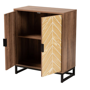 Baxton Studio Josephine Mid-Century Modern Transitional Two-Tone Walnut And Natural Brown Finished Wood And Black Metal 2-Door Storage Cabinet