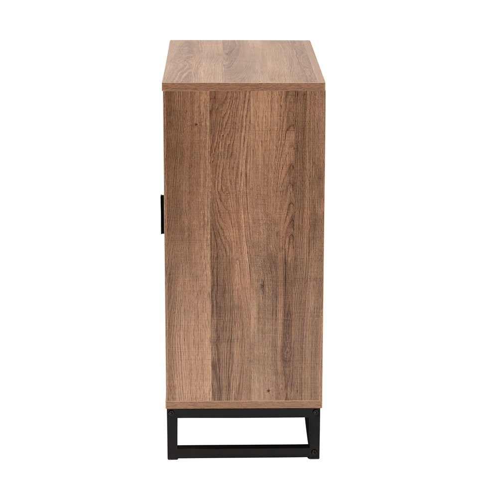 Baxton Studio Josephine Mid-Century Modern Transitional Two-Tone Walnut And Natural Brown Finished Wood And Black Metal 2-Door Storage Cabinet