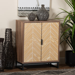 Baxton Studio Josephine Mid-Century Modern Transitional Two-Tone Walnut And Natural Brown Finished Wood And Black Metal 2-Door Storage Cabinet