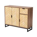 Load image into Gallery viewer, Baxton Studio Josephine Mid-Century Modern Transitional Two-Tone Walnut And Natural Brown Finished Wood And Black Metal 3-Door Sideboard
