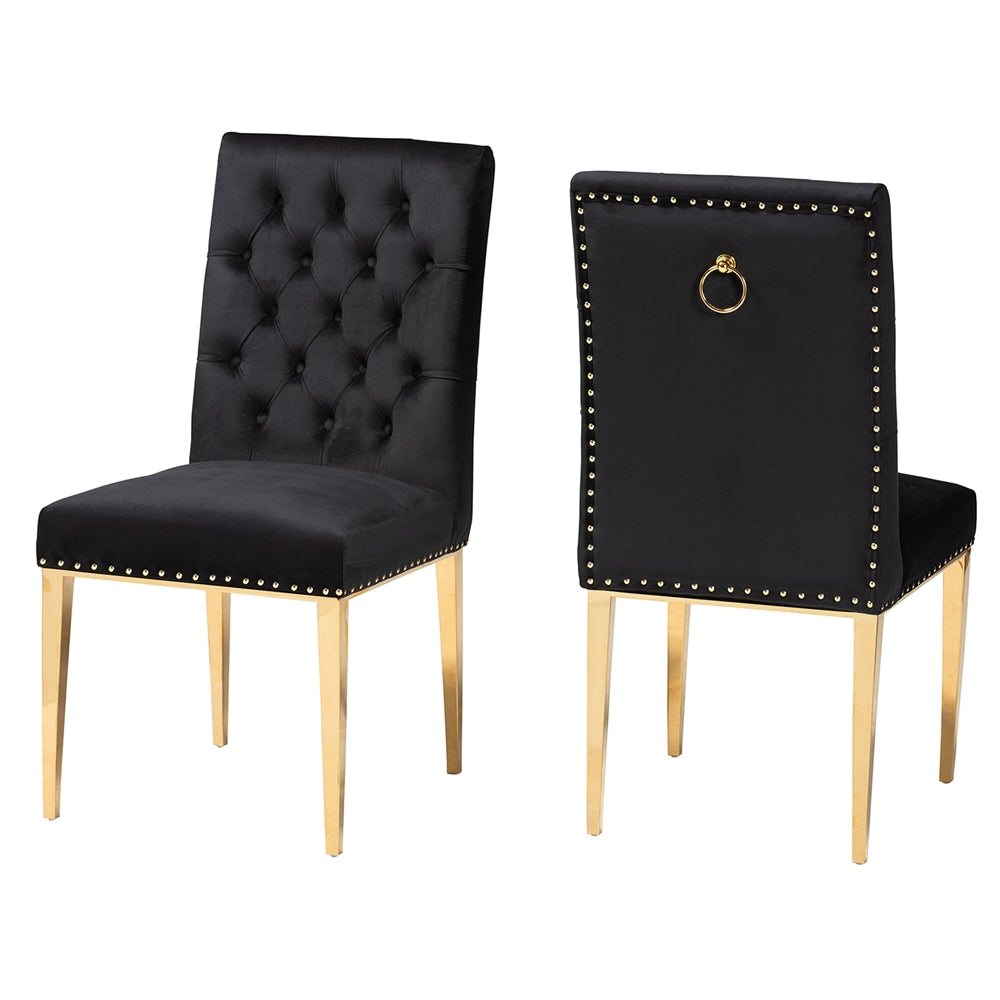 Baxton Studio Caspera Contemporary Glam And Luxe Black Velvet Fabric And Gold Metal 2-Piece Dining Chair Set