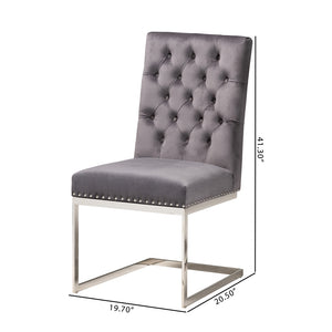 Baxton Studio Sherine Contemporary Glam And Luxe Grey Velvet Fabric And Silver Metal 2-Piece Dining Chair Set