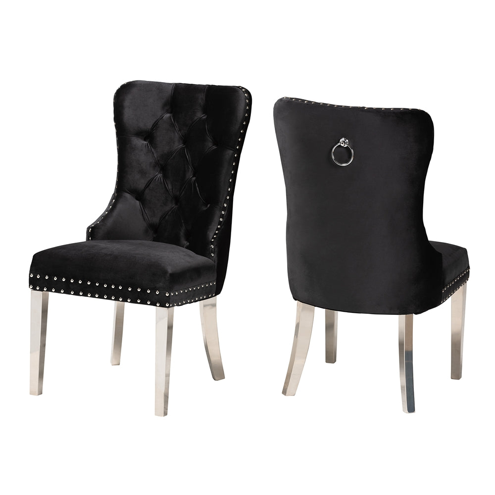 Baxton Studio Honora Contemporary Glam And Luxe Black Velvet Fabric And Silver Metal 2-Piece Dining Chair Set