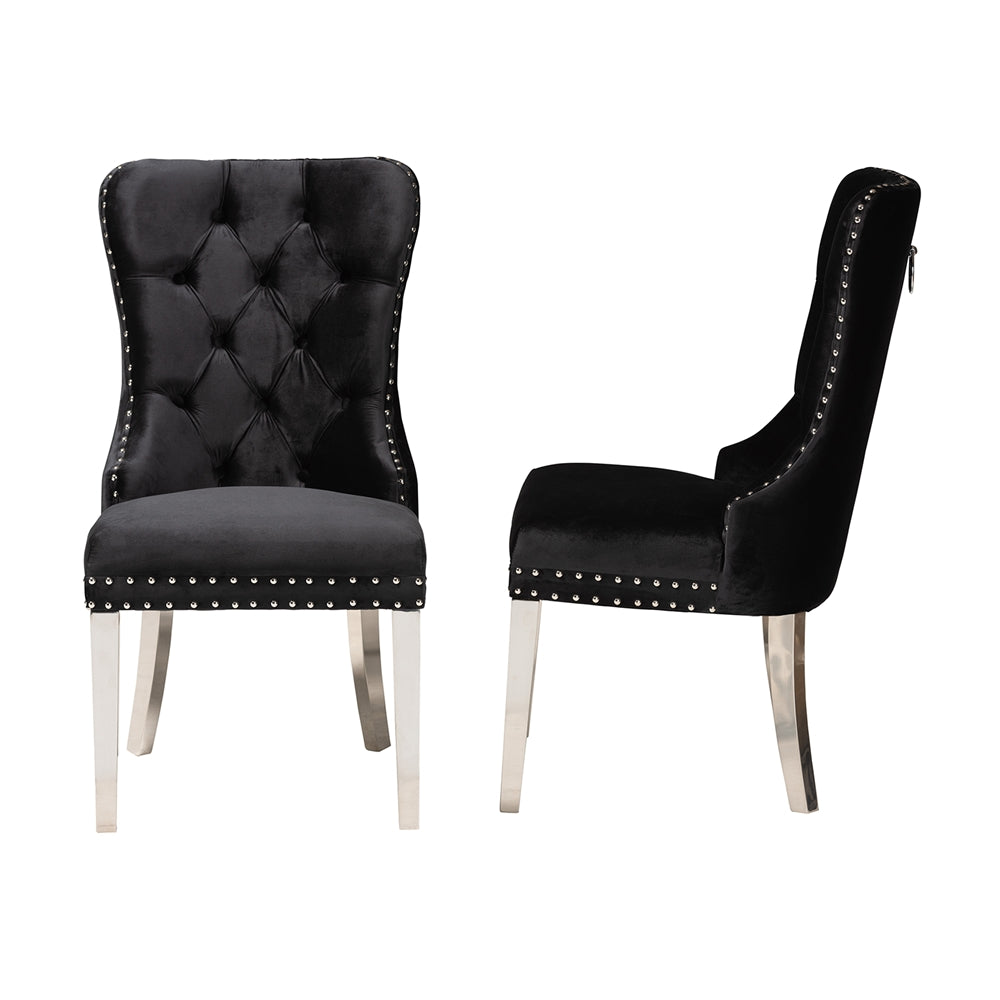 Baxton Studio Honora Contemporary Glam And Luxe Black Velvet Fabric And Silver Metal 2-Piece Dining Chair Set