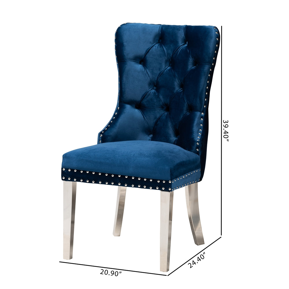 Baxton Studio Honora Contemporary Glam And Luxe Navy Blue Velvet Fabric And Silver Metal 2-Piece Dining Chair Set