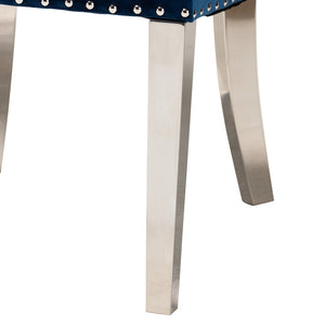 Baxton Studio Honora Contemporary Glam And Luxe Navy Blue Velvet Fabric And Silver Metal 2-Piece Dining Chair Set