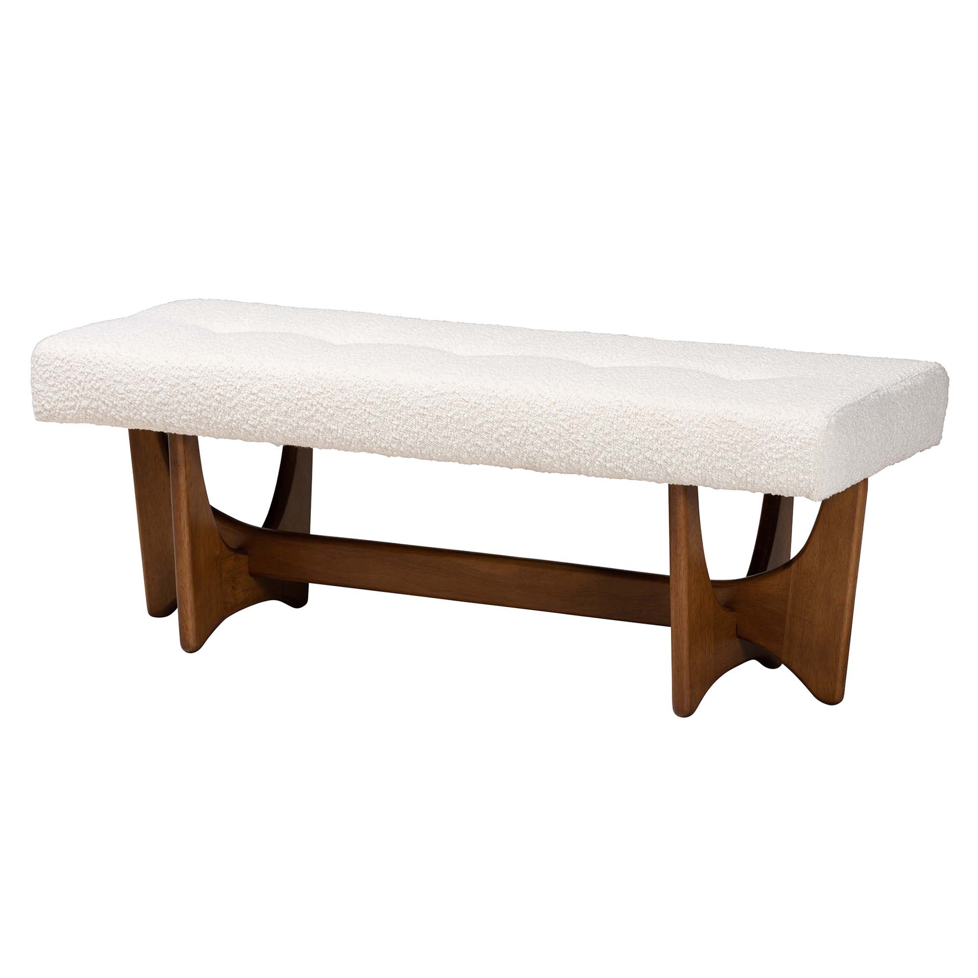 Baxton Studio Theo Japandi Cream Boucle Fabric And Walnut Brown Finished Wood Bench