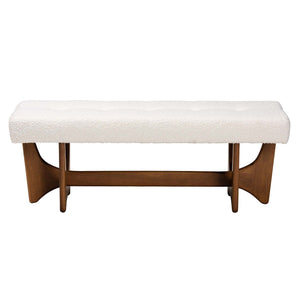 Baxton Studio Theo Japandi Cream Boucle Fabric And Walnut Brown Finished Wood Bench