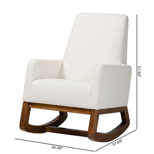 Baxton Studio Yashiya Mid-Century Modern Off-White Boucle Upholstered And Walnut Brown Finished Wood Rocking Chair