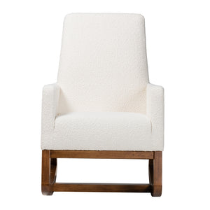 Baxton Studio Yashiya Mid-Century Modern Off-White Boucle Upholstered And Walnut Brown Finished Wood Rocking Chair