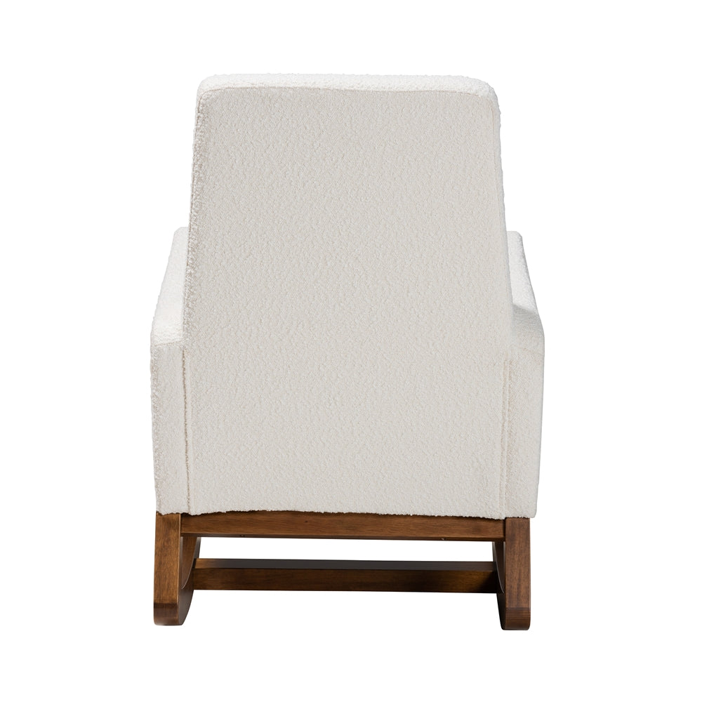 Baxton Studio Yashiya Mid-Century Modern Off-White Boucle Upholstered And Walnut Brown Finished Wood Rocking Chair