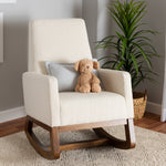 Load image into Gallery viewer, Baxton Studio Yashiya Mid-Century Modern Off-White Boucle Upholstered And Walnut Brown Finished Wood Rocking Chair
