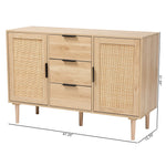 Load image into Gallery viewer, Baxton Studio Harrison Mid-Century Modern Natural Brown Finished Wood And Natural Rattan 3-Drawer Sideboard
