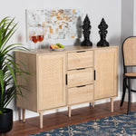 Load image into Gallery viewer, Baxton Studio Harrison Mid-Century Modern Natural Brown Finished Wood And Natural Rattan 3-Drawer Sideboard
