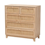 Load image into Gallery viewer, Baxton Studio Elsbeth Mid-Century Modern Oak Brown Finished Wood And Natural Rattan 5-Drawer Storage Cabinet
