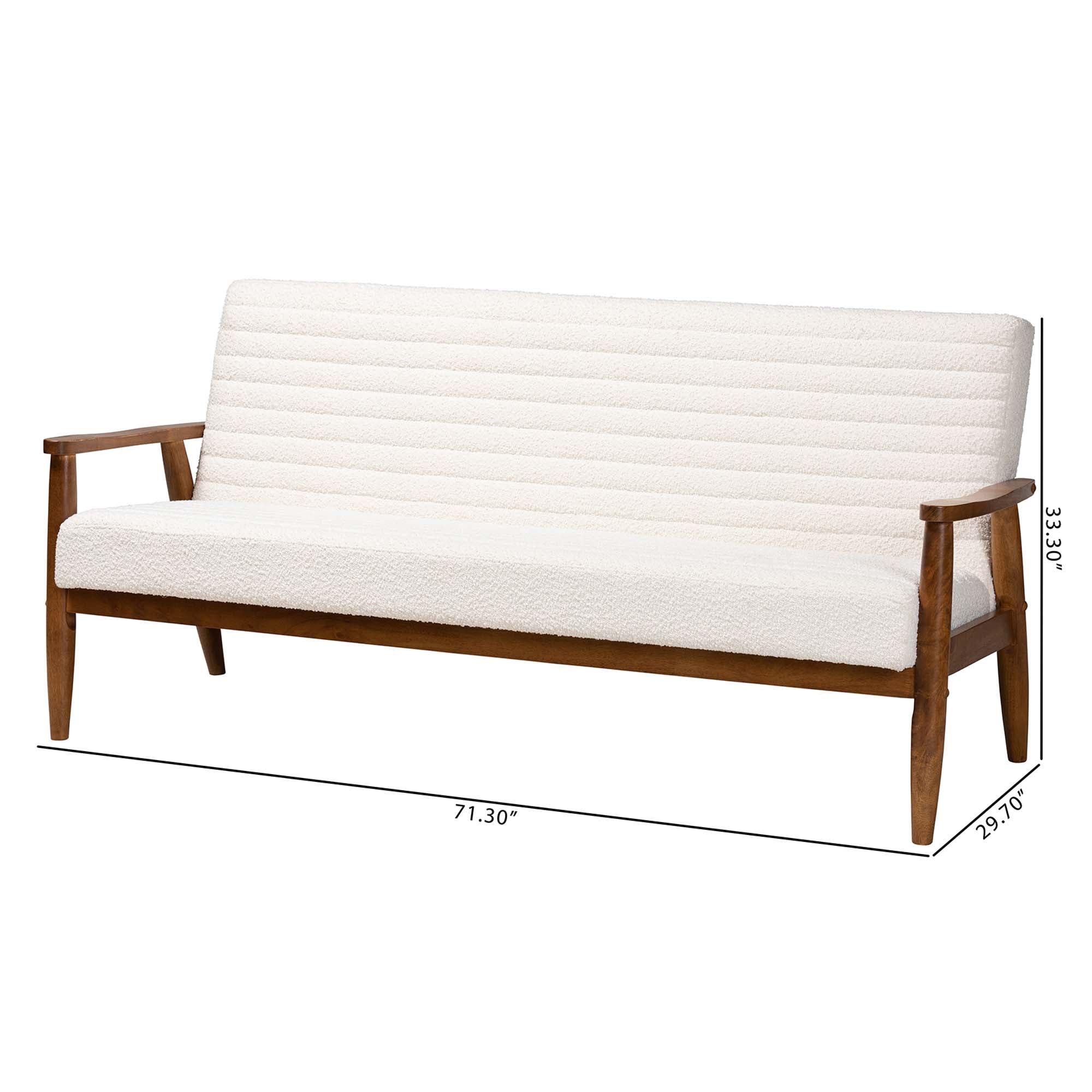 Baxton Studio Stratton Mid-Century Modern Cream Boucle Fabric And Walnut Brown Finished Wood Sofa