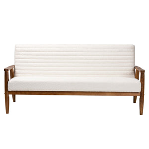 Baxton Studio Stratton Mid-Century Modern Cream Boucle Fabric And Walnut Brown Finished Wood Sofa