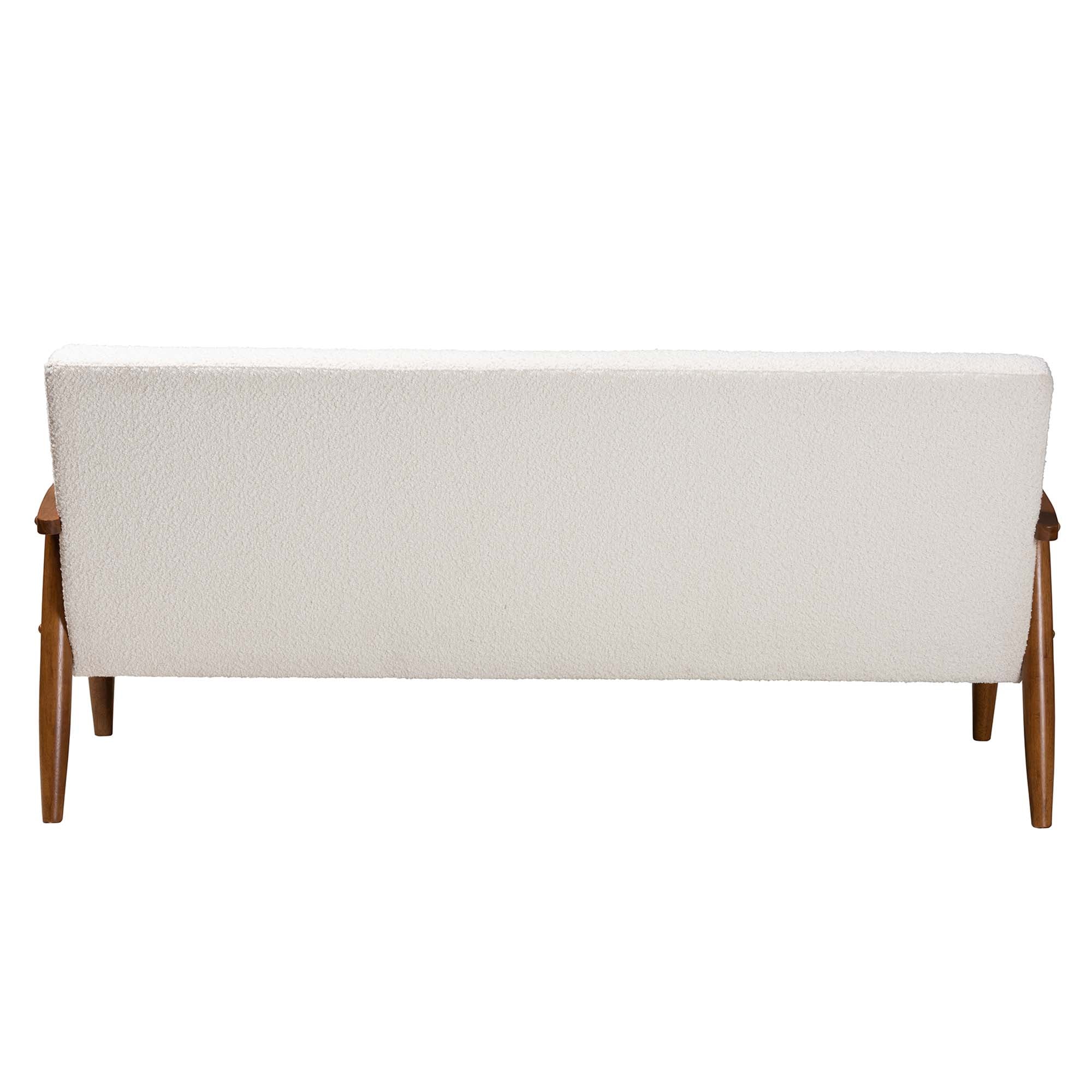 Baxton Studio Stratton Mid-Century Modern Cream Boucle Fabric And Walnut Brown Finished Wood Sofa